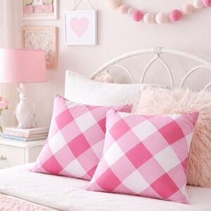 🆕 NWT PB Pink Gingham Plaid Pillow cover KIDS Buffalo Check Square Pillow Cases